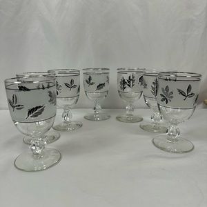 Vintage Libbey Silver Foliage Water Frosted with Silver & Gray Leaf- set of 7